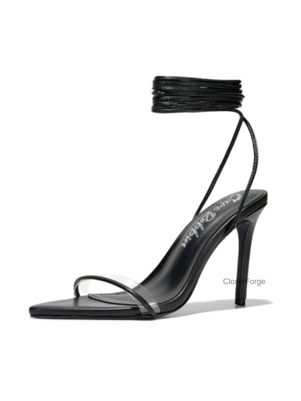 Women's Lace Up Stiletto Heel Sandals Pointed Open Toe Clear Strap Ankle Wrap
